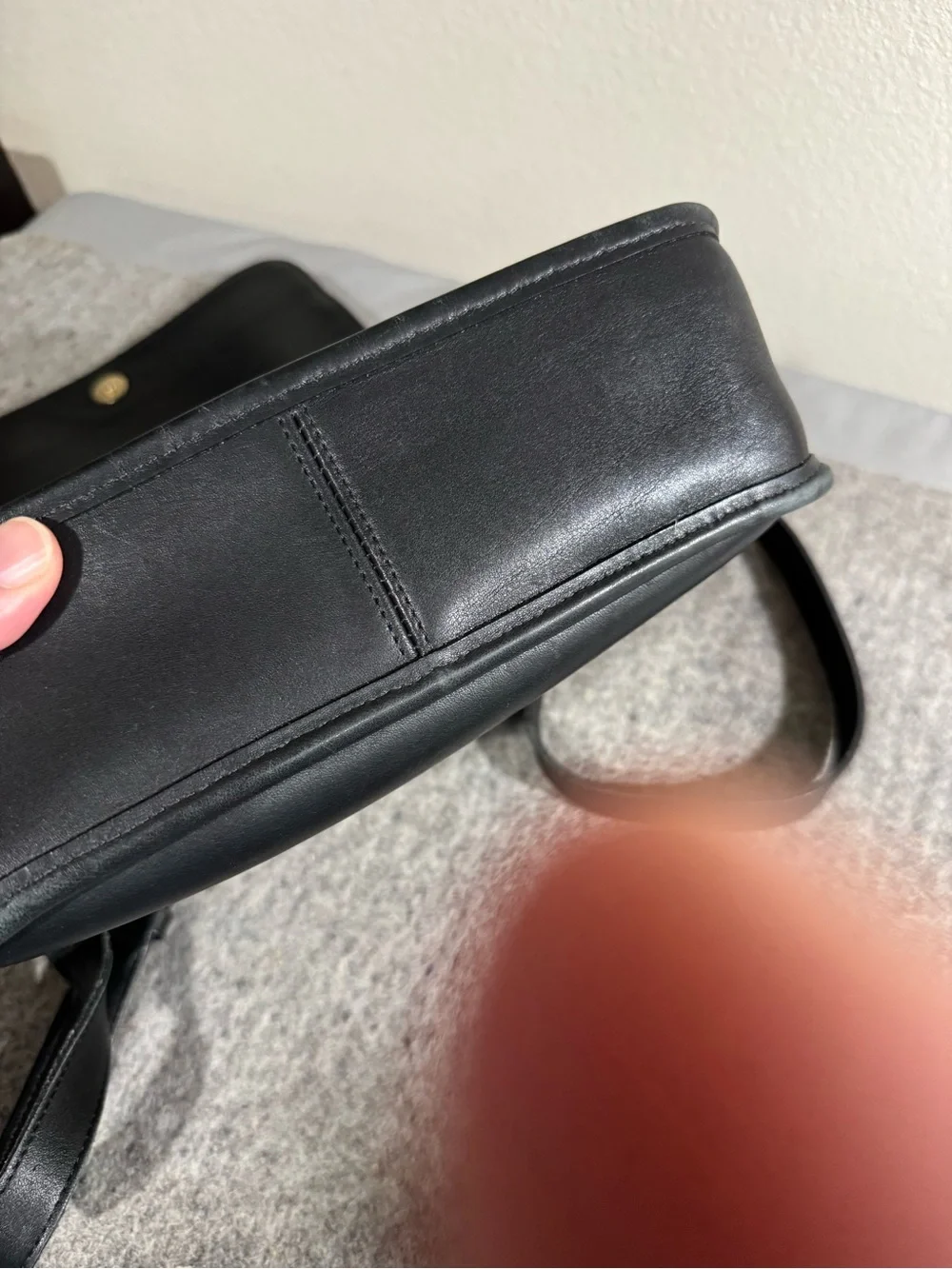 9092 vintage Coach Black Leather Tribeca Bag with Brass Buckle no hang tag